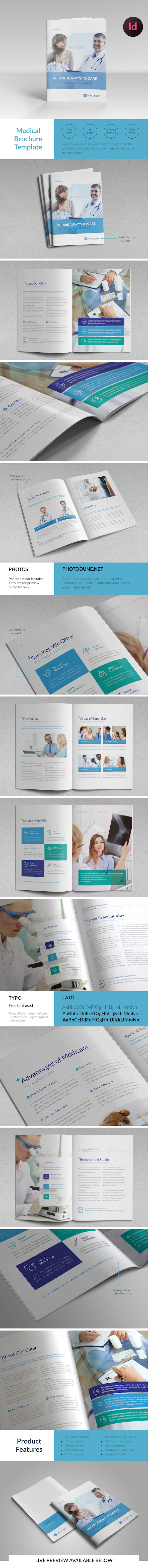 medical clinic Clinical hospital healthcare service brochure medicine clean sleek minimal modern template InDesign Layout