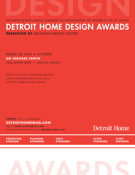 detroit home design Awards Event marketing   red orange green blue purple CMYK print media Futura