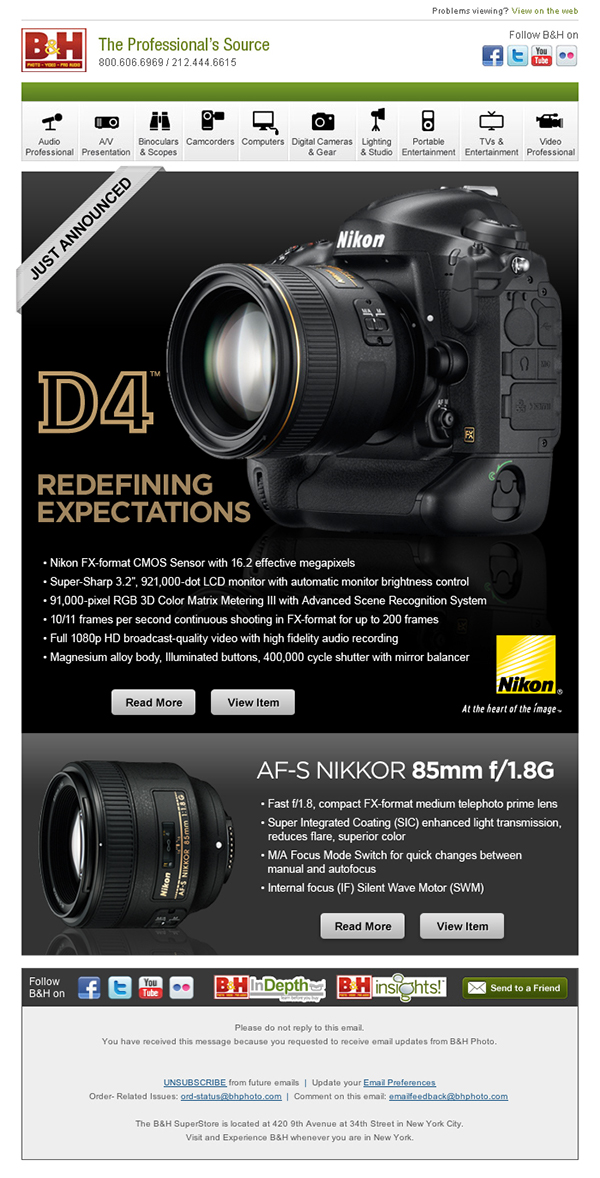 Nikon D4 Email Design email marketing
