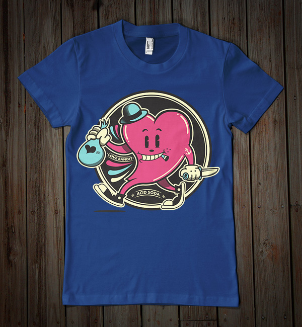 Acid Soda mexico diseño ilustracion corazon heart Love bandit valentines t-shirt