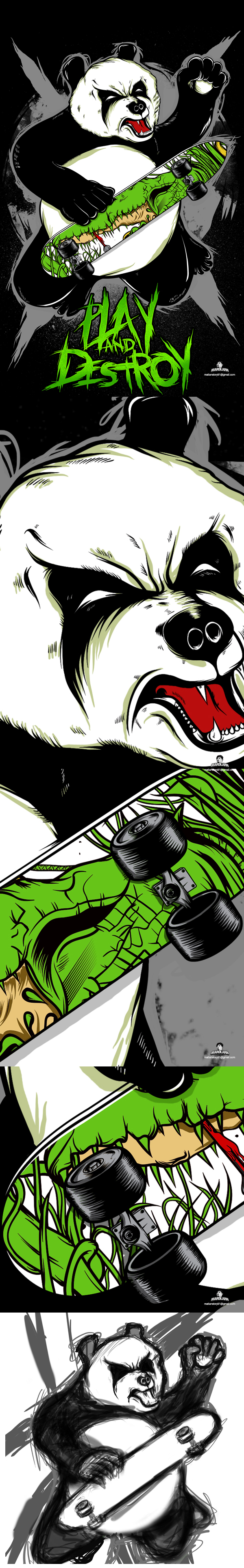 teedesign Panda  skateboard fat crocodile Digital Inking