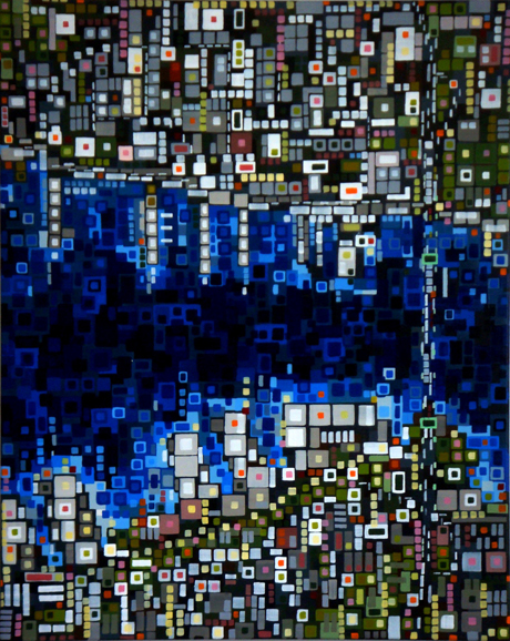 Urban Citiscapes bridges water blue geometric abstraction