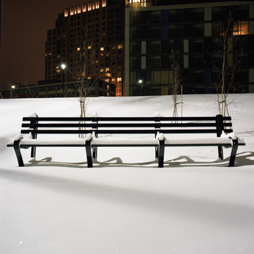 boston winter snow bench city night Bo Deng