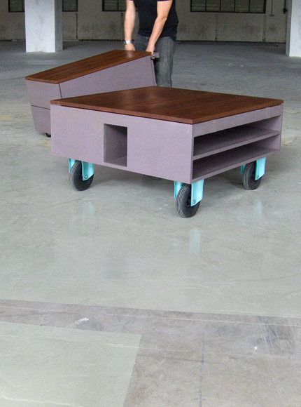 Tetrons Lijmbach Leeuw vormgeving product dutch eindhoven coffee table table storage furniture Interior wood mahogany color colour detail hardwood Playful slide table top liquor-cabinet liquor cabinet drawers bottles glasses compartments removable trays hidden underneath peculiar duo