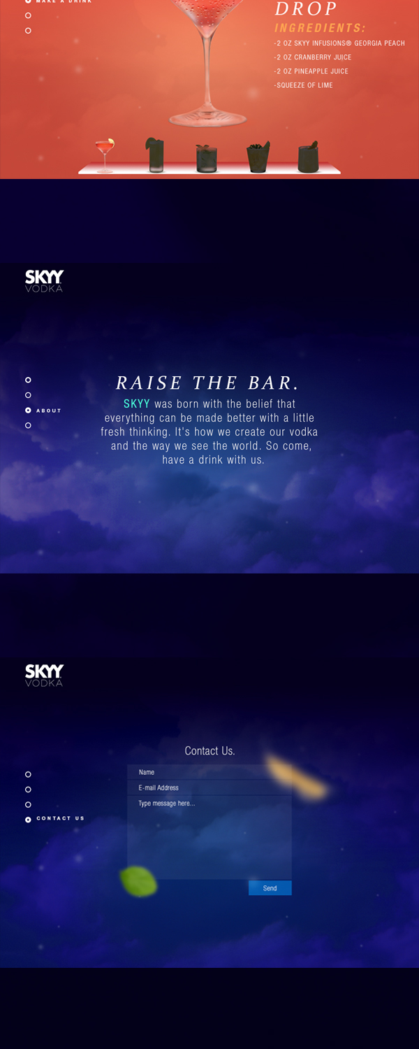 Website concept UI Interface parallax Vodka skyy liquor alcohol Web digital interactive