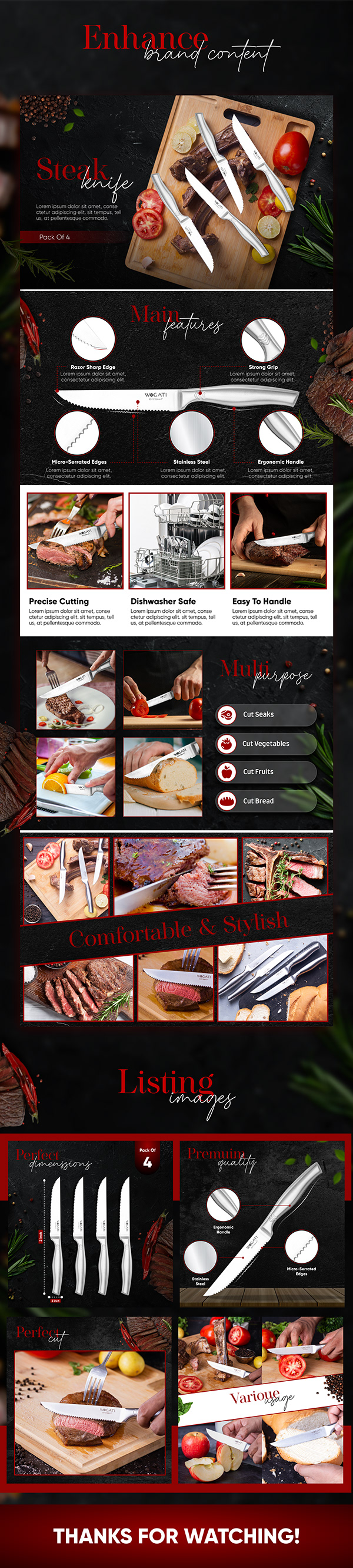 Amazon listing Images | A+ Content Design |Steak Knifes