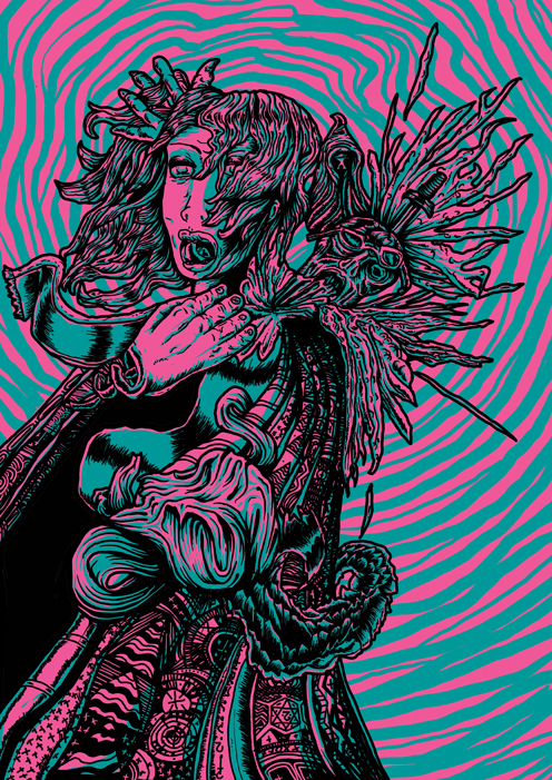 horror Terror Illustrator girl psychodelic bright monsters comic nightmare metal print poster Screenprinting