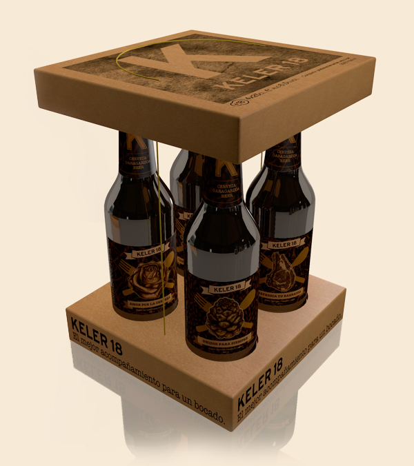 cerveza keler  Tradicional piña rosa chuleton Eguzkilore caja de cartón cuerda restaurantes bares botellas etiquetas 3D