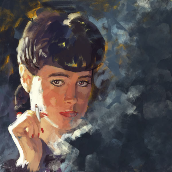A digital painging of Sean Young in Blade Runner.