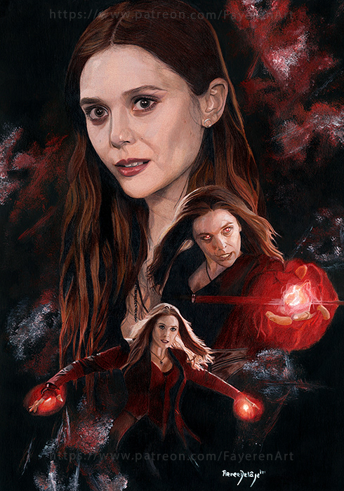 Avengers colored pencil elizabetholsen marvel painting   poster art scarletwitch TRADITIONAL ART wandavision