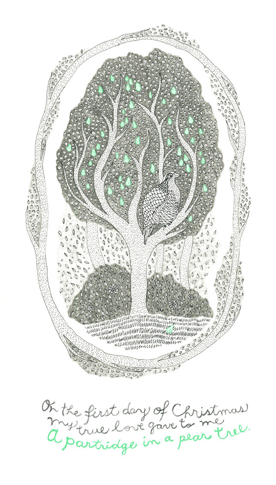 Nature animals partridge Tree  ink graphite pattern