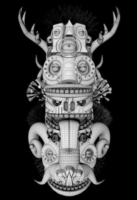 stuart wade  diligence Totem rendering 3D illustration totem pole native patterns stone carving