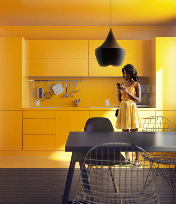 Interior 3D 3dsmax vray yellow kitchen contepmorary modern