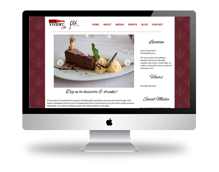 Pix Patisserie Bar Vivant Vania Myers GRA 437 menus Website