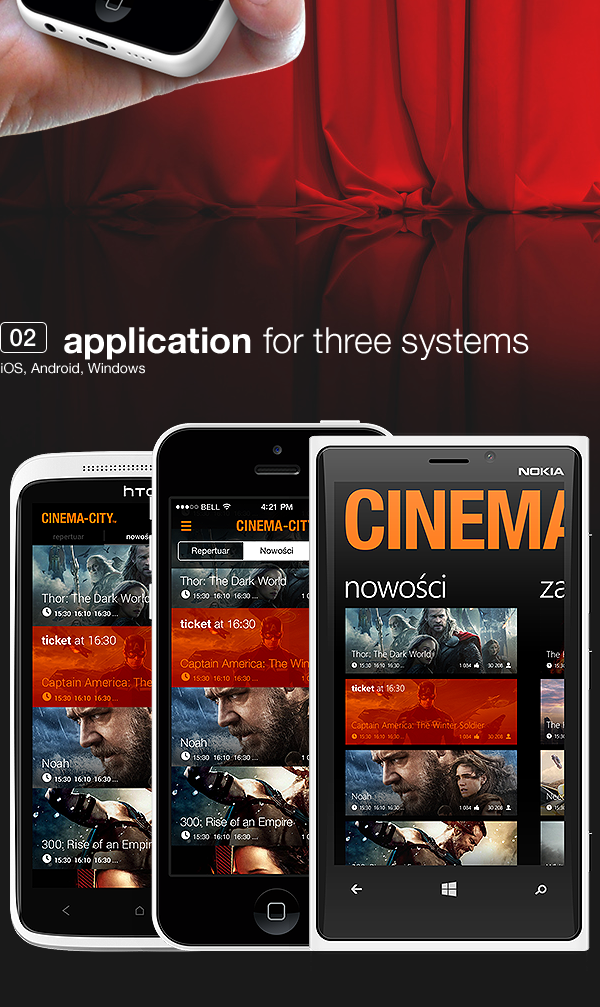 Cinema ticket Web web-design app application android ios windows modern UI iphone iPad tablet kino