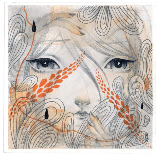 graphite watercolor girl eyes Nature gouache ink