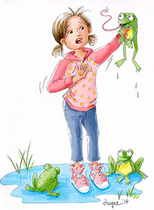 Picture book illustration Children's Books young girl cute frogs digital watercolor