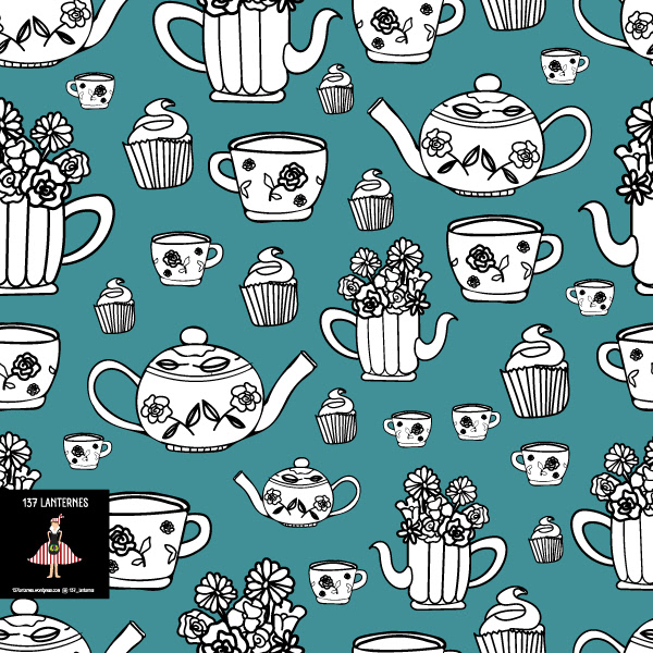 vector hand drawn garden tea party elements seamless pattern