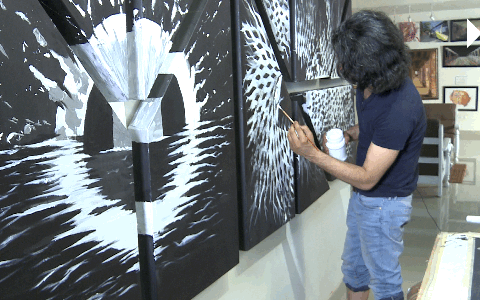 monochrome black White peace chaos acrylic canvas abstract SAMEER hazari Delhi gurgaon