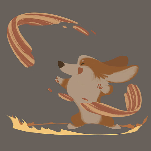 bacon power Corgi dog cute Magic   fire animal Drawing  painting  