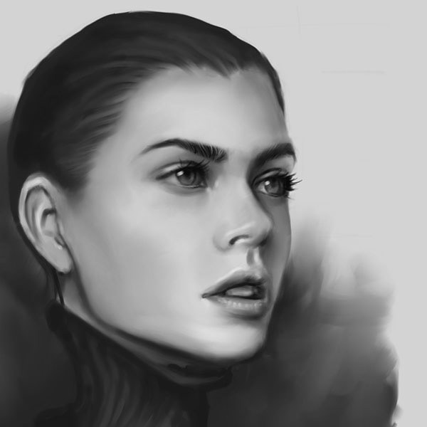 Digital Art  portrait face pretty female ipad pro Procreate black and white visage model