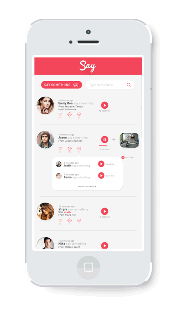 mobile app UI ux social media SAY concept user interface