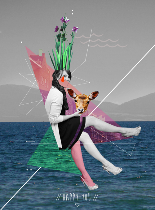 collage flower women sea Landscape surrealist Shifted Décalé surrealiste