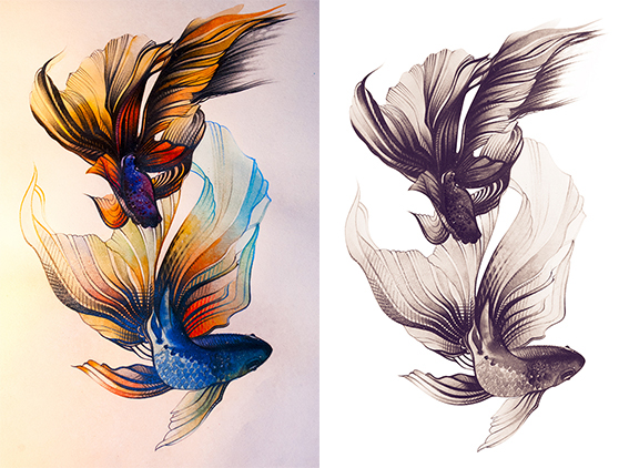 Альвина Денисенко Alvina Denisenko allween watercolor fish watercolor pencil Koh-I-Noor watercolor art Watercolor Drawing graphic art artist