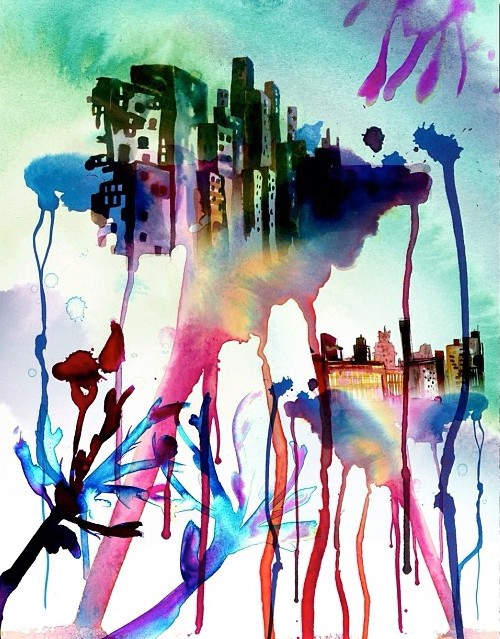 art lifestyle watercolor ink woman pretty city landscapes fantasy seasons girly happy Love