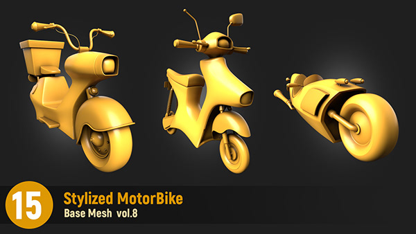 15 Stylized Motorbike Base Mesh