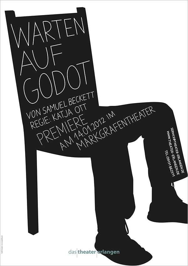 Theatre erlangen godot handwriting chair poster affiche beckett black and white