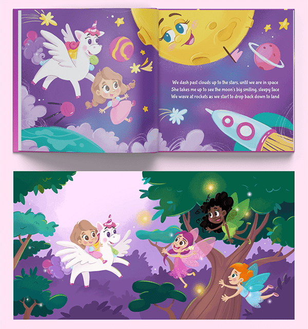 Unicorn children book illustrations