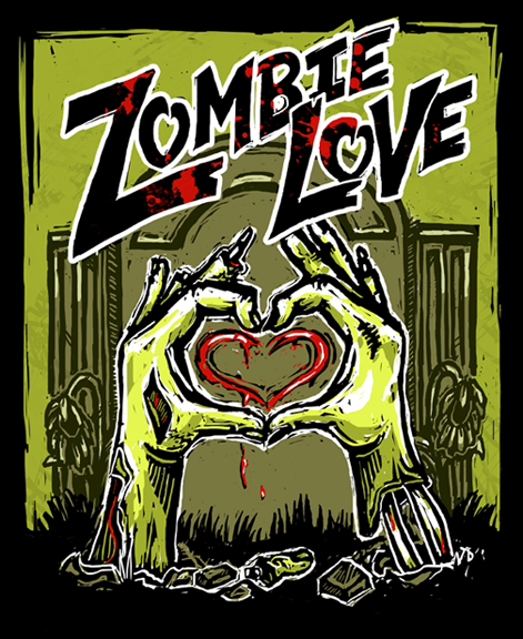 zombie Love horror linocut poster
