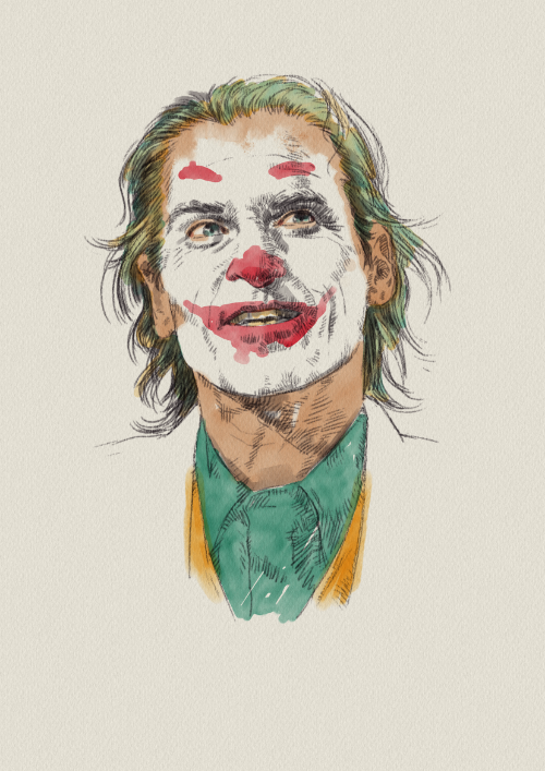 digital watercolor rebelle joker portrait illustraton Arthur Fleck