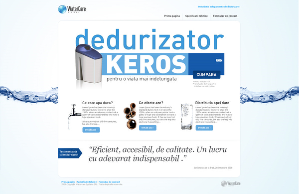 Webdesign water care water softener blue clean White big font