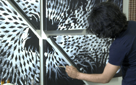 monochrome black White peace chaos acrylic canvas abstract SAMEER hazari Delhi gurgaon