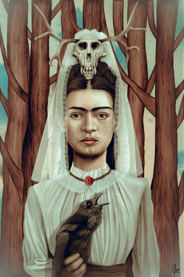 digitalpainting digital art frida Frida Kahlo giuliorossi dark skull trees Veil