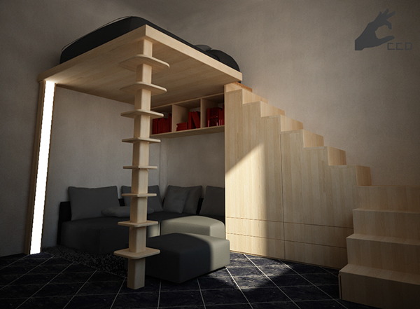soppalco LOFT intermediate floor mobili allestimenti salotto lounge salon Drawing room