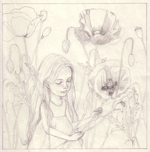 ILLUSTRATION  girl Herb Aquarell pencil botanical illustration