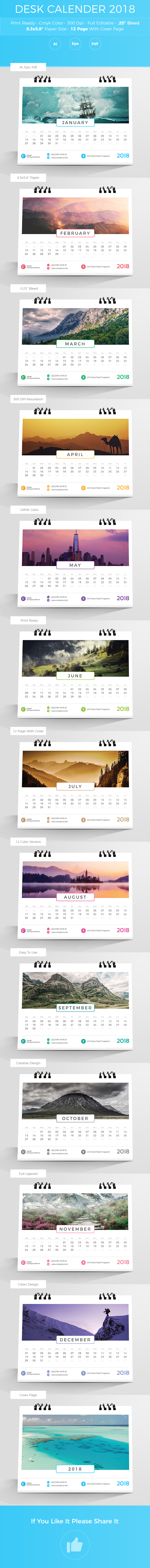 desk calender Desk Calender 2018 Calender calender 2018 clean Mordern 12 month Ai File date month