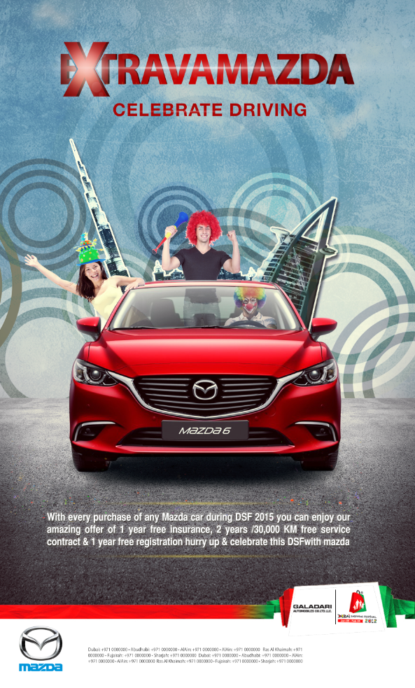 Cars photoshop design graphic poster magazine lightbox rollup creative colors people celebration festival dubai mazda