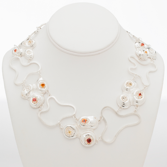 SCAD silver chasing and repousee granulation Metals and Jewelry Savannah gemstones garnet Citrine choker Barnacle island topography stone setting kristen baird