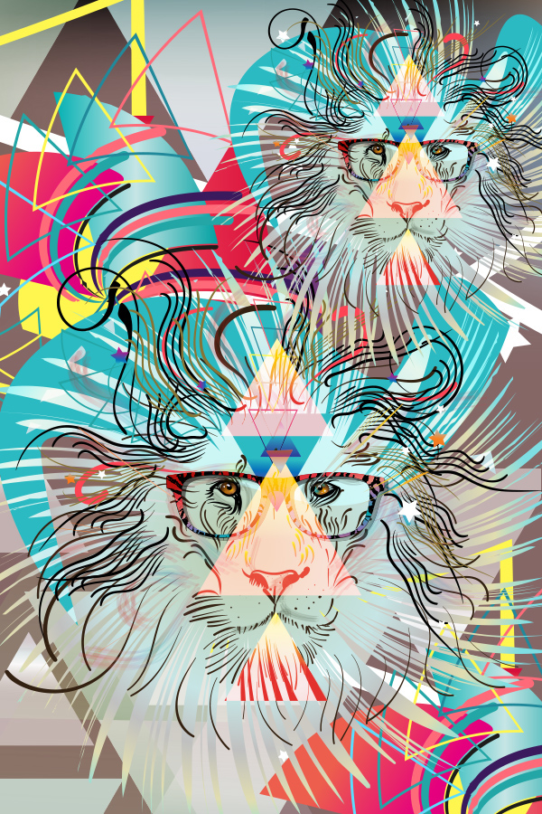 lion draw Vector Illustration digital illustration art animal Retro triangle Hipster eyeglasses T-Shirt Design aslan inspire adobe digital
