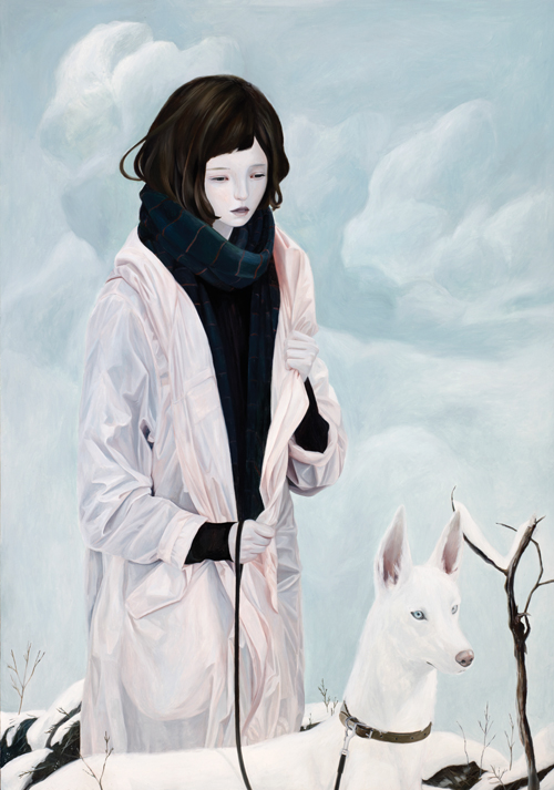 white dog  Snow Oil Painting Joanne Nam  shjnam forest