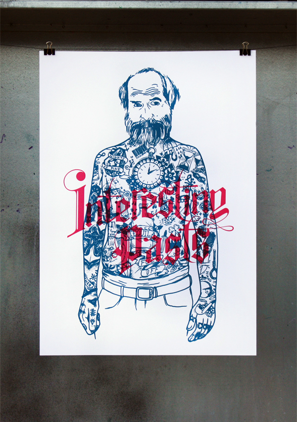 interesting past tattoo tattoos ink silkscreen poster blue red sleeve full body skull Hipster heart