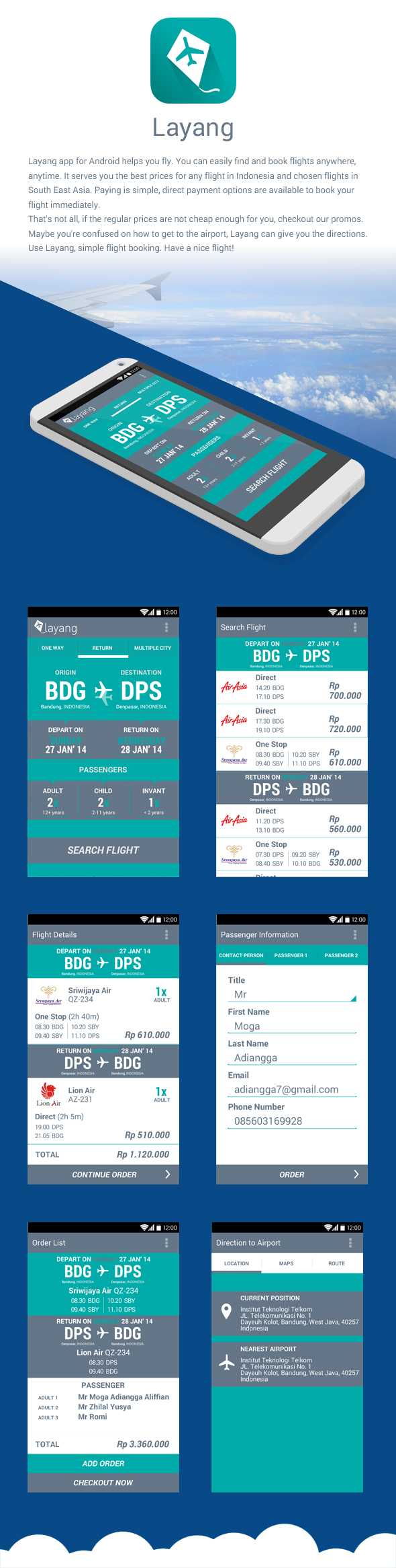 flight android indonesia bandung Clean Design flat design Web Form Booking