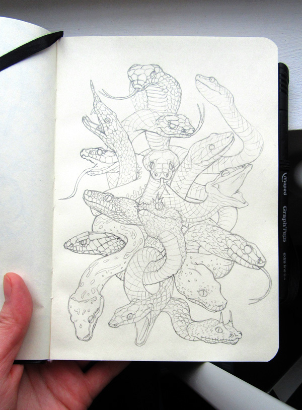 crows snakes years ink sketch sketchbook concept design