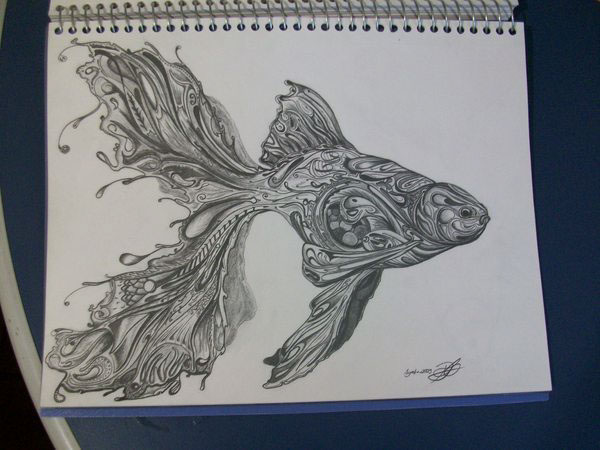 fish pencil strokes black and White