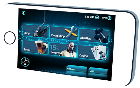 gangster Vegas casino game UI ux menu Interface HUD ios mobile app neon