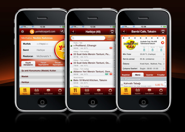 iphone app interface design yemeksepeti